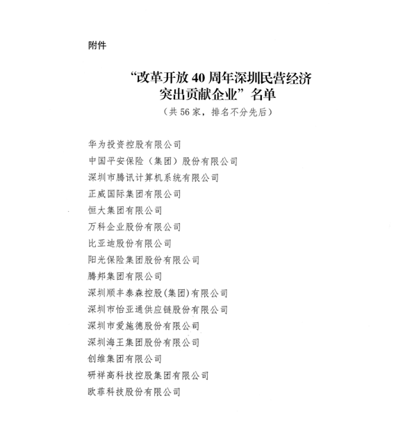 喜讯，EVO真人供应链荣获“改革开放40周年深圳民营经济突出贡献企业”称号  